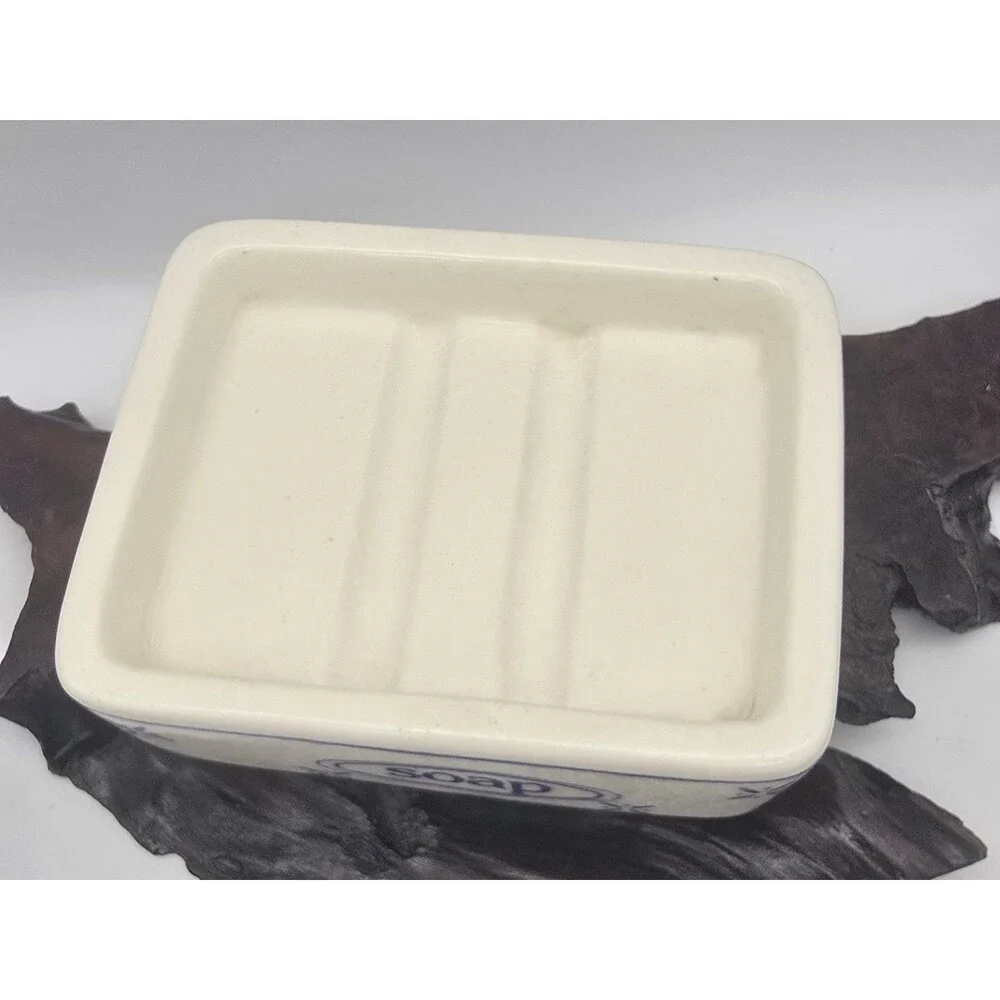 Vintage Blue & White Chunky Ceramic Soap Dish ~ Farmhouse Cottage